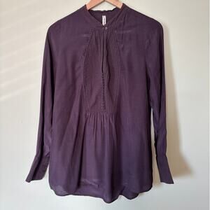 Free People Purple PinTuck Blouse Long Sleeve Medium